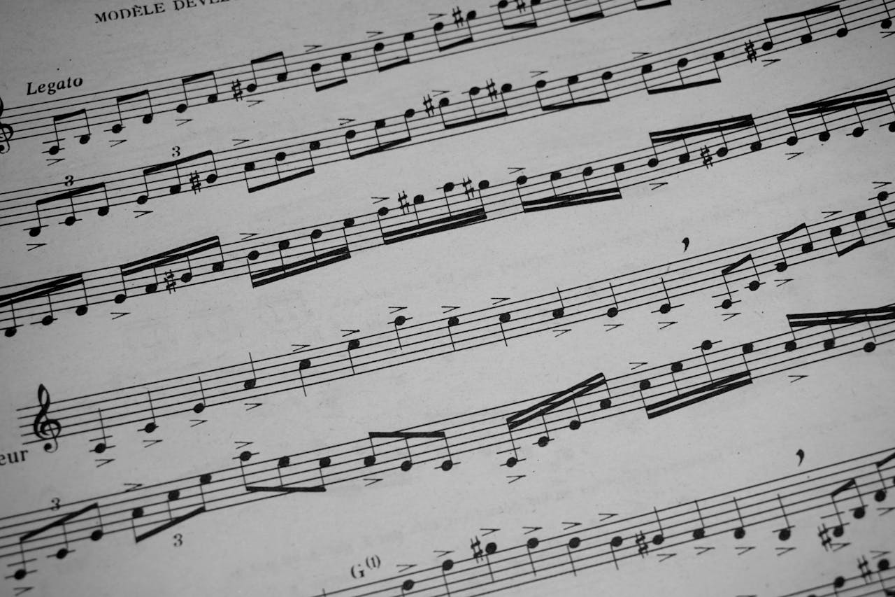 about-01 Detailed view of sheet music featuring musical notations and symbols.